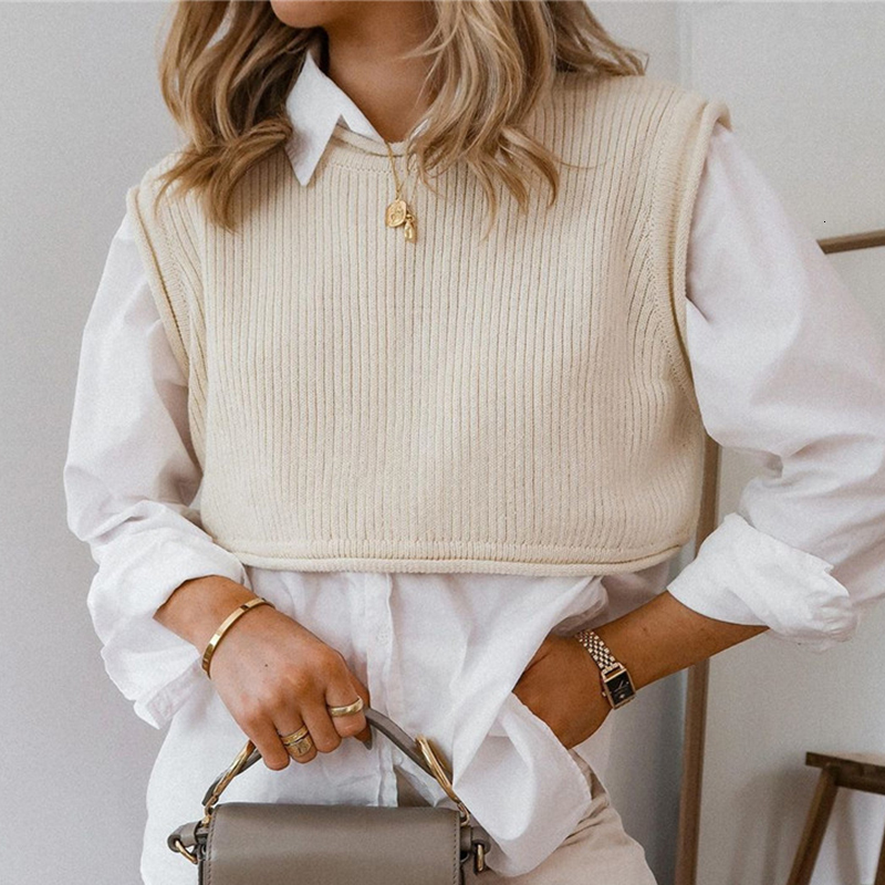 

2021 Multi-wear Loose Knitted Cotton Crop Mini Tops Sexy Women Elegant Tank Top Autumn Fashion Streetwear Solid Tees 1msw, Khaki