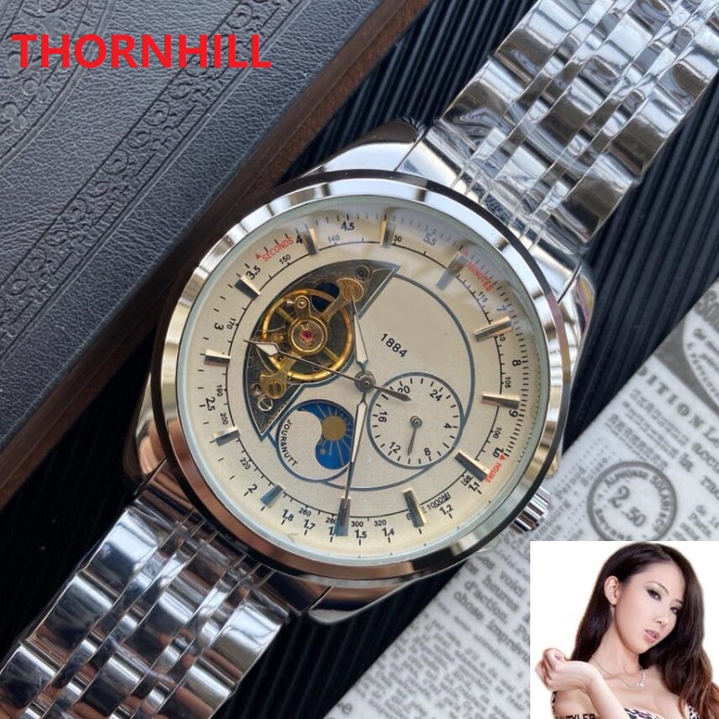 

Fly Wheel Mens Watches montre de luxe Automatic Machinery Watch 43MM Fine Stainless Steel Super Luminous Wristwatches, Slivery;brown