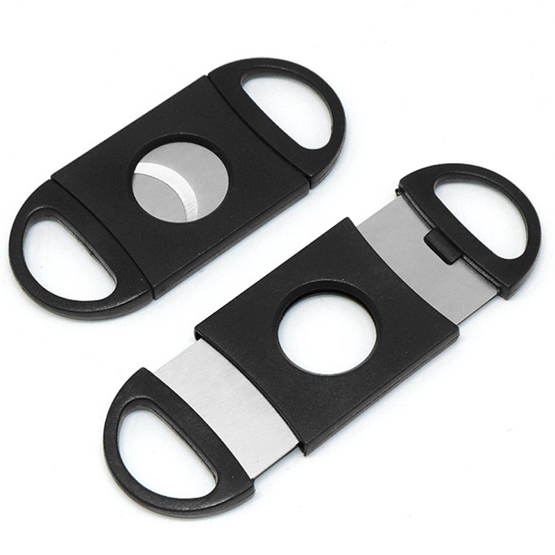 

Pocket Black Plastic Stainless Steel Cigar Cutter Knife Scissors Clippers Guillotine Double Blades Cigarette Smoking Tool Accessories