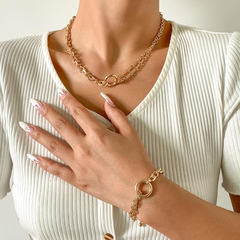 

Earrings & Necklace Ingemark Goth Vintage Cuban Chain Bracelet For Women NE+BA Bijoux Steampunk Lock Miami Curb Choker Men Jewelry Sets, Silver