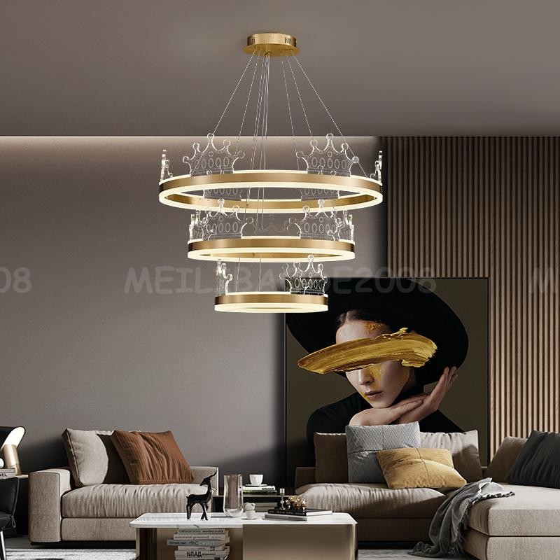 

New Modern Led Chandelier Round Ring Pendant Lamps for Living Dining Room Indoor Tricolor Acrylic Gold Brass Light Lighting Luxury Fixture