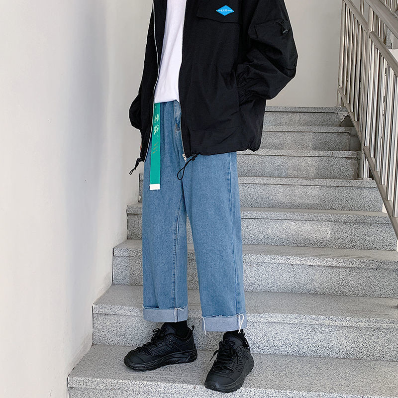 

2021 New Men's Classic Solid Color Casual Pants Straight Trendy Baggy Homme Cargo Pocket Jeans Biker Denim Black/blue Trousers Mrps