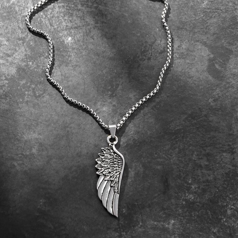 

Pendant Necklaces Fashion Angel Pendants Men Womens Silver Color Necklace Alloy Steel Gothic Vintage Wing Mens Jewelry Aesthetic