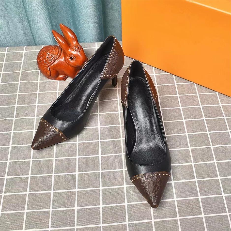 

2021 new women leather stud sandals T-strap sandal summer High Heels rivets shoes Ladies Sexy party shoes 6.5cm and 10cm with box, 6.5cm heels