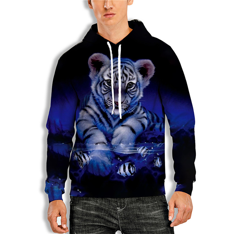 

Cute White Tiger Men's 3D Printing Hoodie Visual Impact Party Top Punk Gothic Round Neck High Quality American Sweatshirt Hoodie, Black