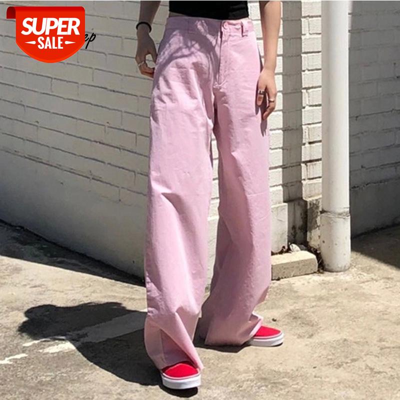 

Weekeep Pink Streetwear Female Straight Wide-leg Pants High Waisted 100% Cotton Casual Joggers Women Pants Loose Wild Trousers #pB5s, Black;white