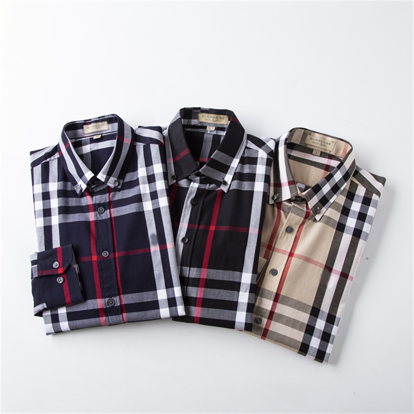 

New Style Men's Casual Shirts Autumn Shirt Fashion Plaid Long-sleeved Men Dress Oversized high quality 100% cutton shirts side M-3XL$094, Customize