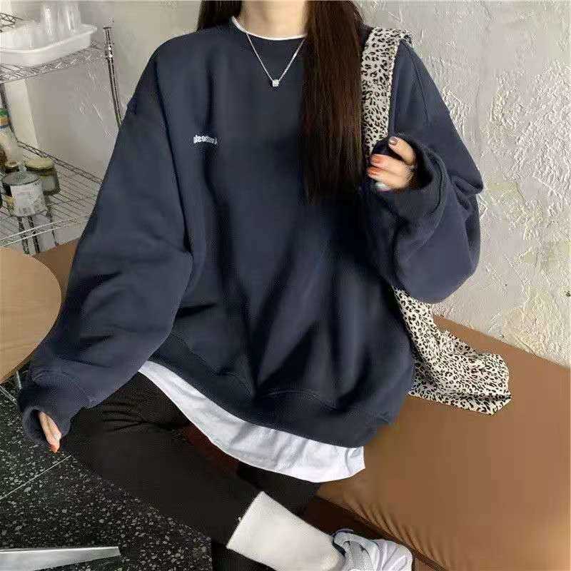

2021 And Year's New Splicing Trui Korean Fat and Thin Women Sweatshirt Navy Grey Black Pink Women's Hoodi, Clear