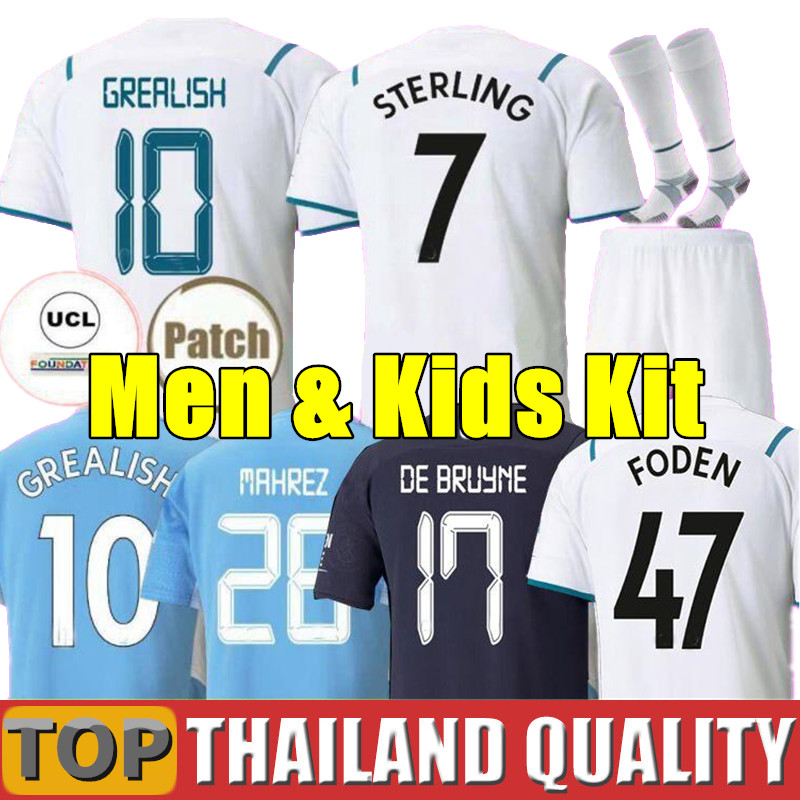 

Fans Player version 2021 GREALISH MAN Soccer Jerseys City GESUS FODEN DE BRUYNE FERRAN football shirt set 2022 STERLING BERNARDO MAHREZ Man kids kit uniform, 21/22 away + patches - men