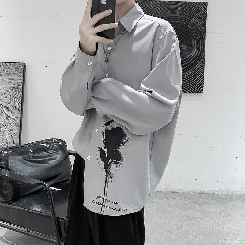 

2021 New Autumn Men's Fashion Trendy Long Sleeve Shirt Camisa Masculina Streetwear Clothes Black/grey/green/white Color Shirts 34cl