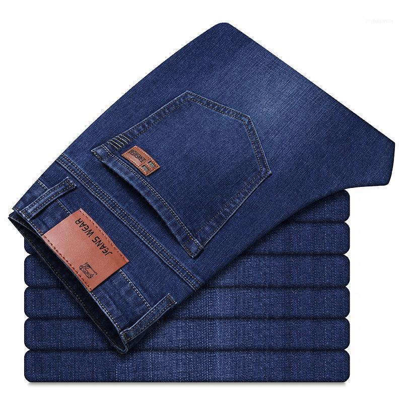 

Men's Jeans Summer Fashion Thin Business Casual Stretch Slim Classic Trousers Denim Pants Male Brand Black Blue1, Thin 8853 blue