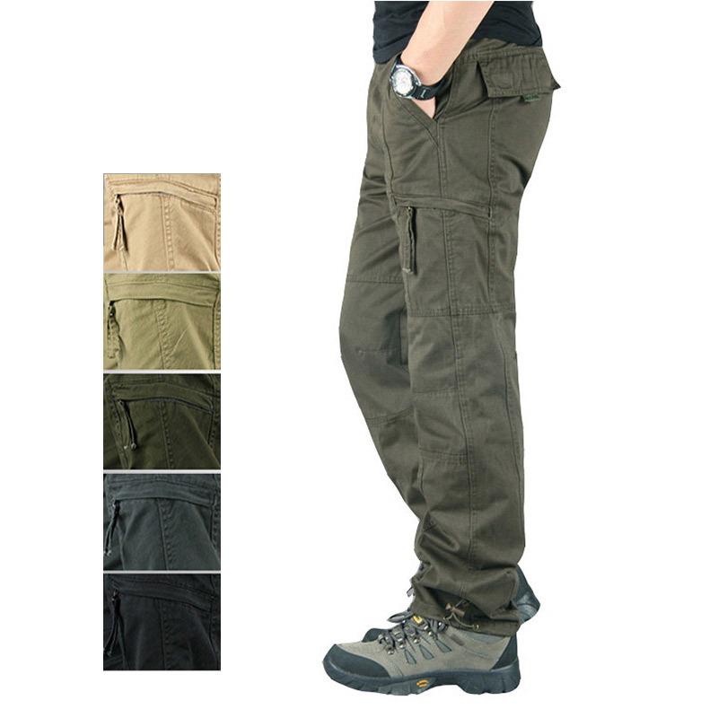 

Men's Pants Overalls Casual Multi Pockets Cargo Military Army Tactical Male Outdoor Elastic Waist Straight Hiking Slacks, Black
