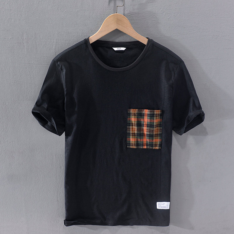 

2021 New Brand Short Sleeve Retro France Style Linen T-shirt Summer Black Tshirt for Men Casual Fashion t Shirts Male Overhemd Tncs
