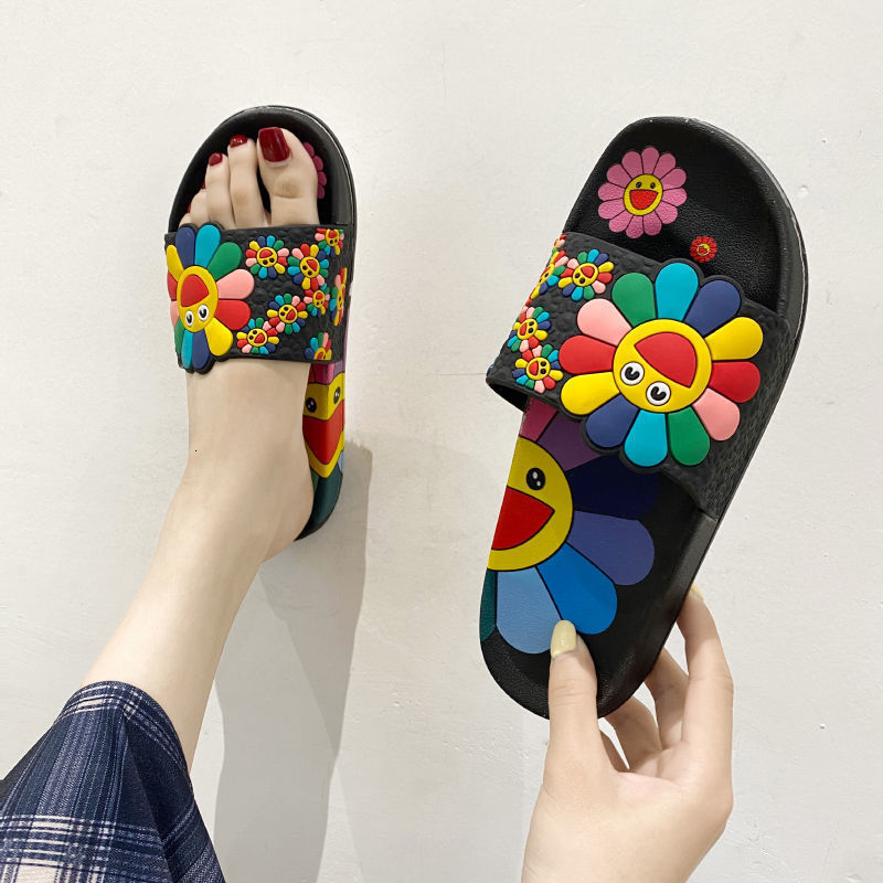 

luxury slippers slippers summer wear sweet sunflower home indoor and outdoor soft bottom female beach sho, Black