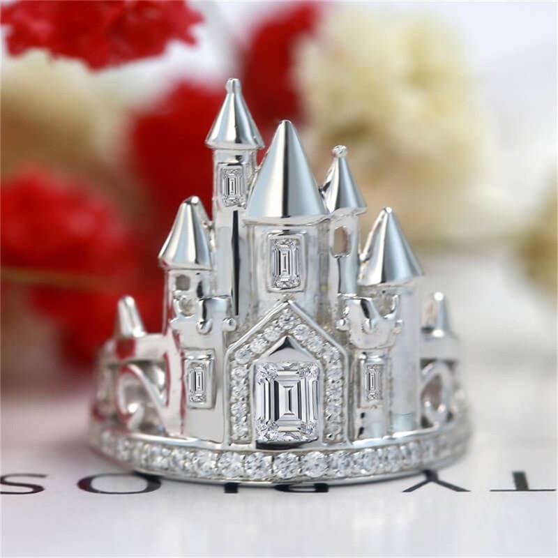 

Wedding Rings 2021 Luxury Fashion Silver Color Romantic Castle For Women Jewelry Anillso Engagement Zircon Ring Statement Gifts