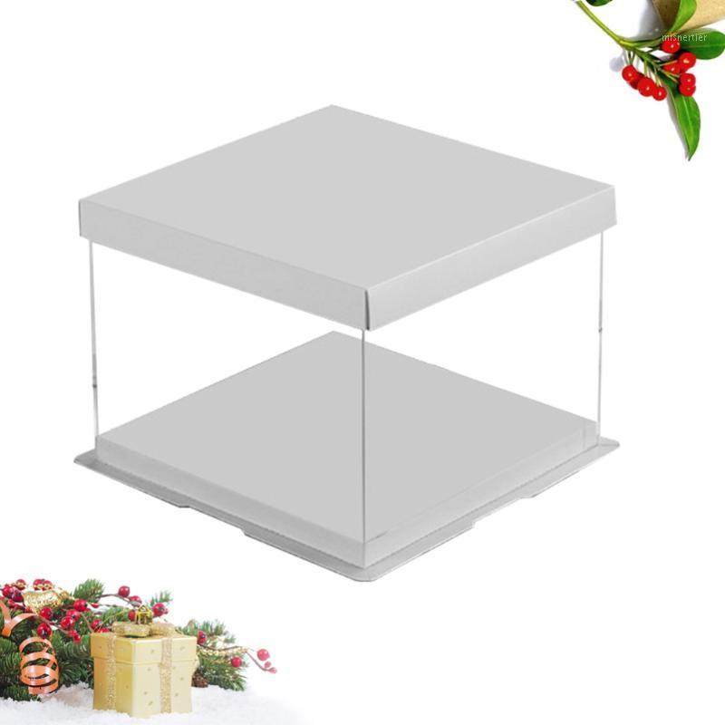 

Gift Wrap Transparent Square Cake Box Packaging Boxes Organizer For Home Dessert Shop - 8 Inch (White)
