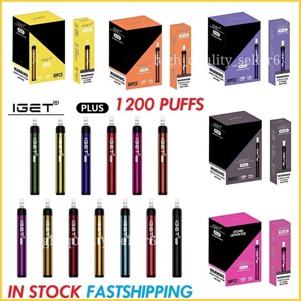 

Original Iget Plus Disposable Pod Device E Cigarette 1200 Puffs with Filter Tips 4.8ml 650mAh Vape vapes Authentic puff Bars Pen Stick 13 Options