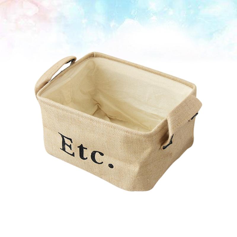 

Jute Portable Storage Basket with Handles Sundries Box Toys Holder Desktop Organizer Household Supplies (Small Size