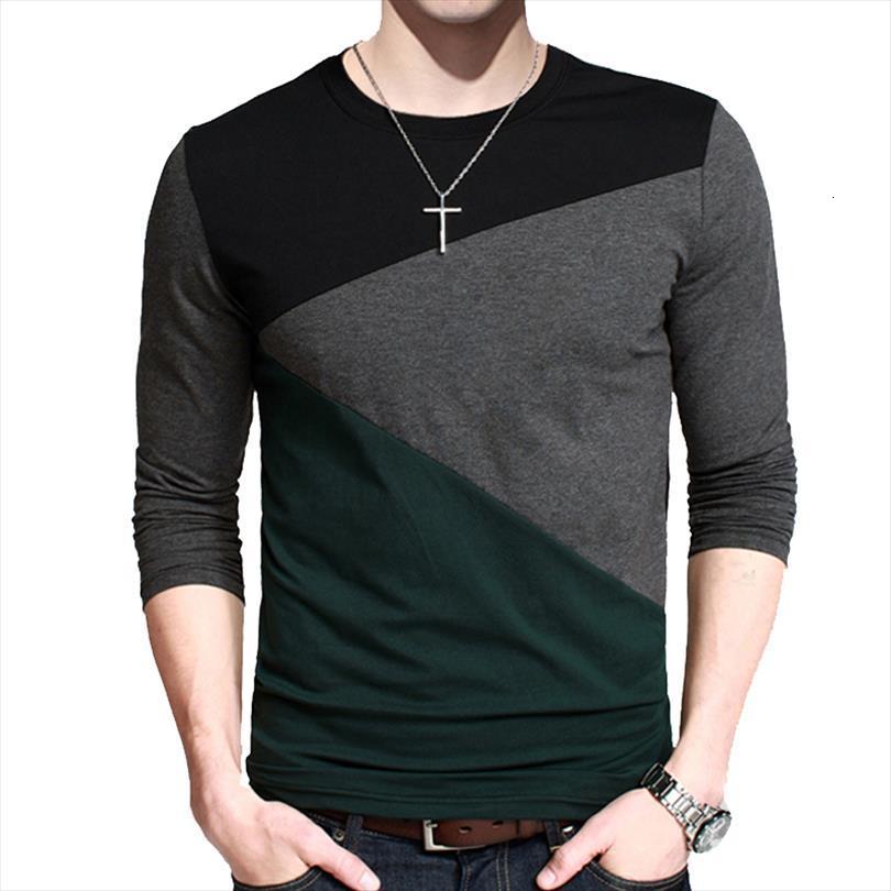 

casual long sleeve patchwork design men t shirt streetwear trend o neck plus size mens clothing m 5xl, White;black