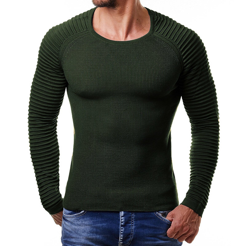 

2021 Men's Winter Causal Muscle Bodycorn Fitness Casual Pullover Fine Fit Around Neck Strip on the Male Arm Classic Sweater Wool Lwej, Black