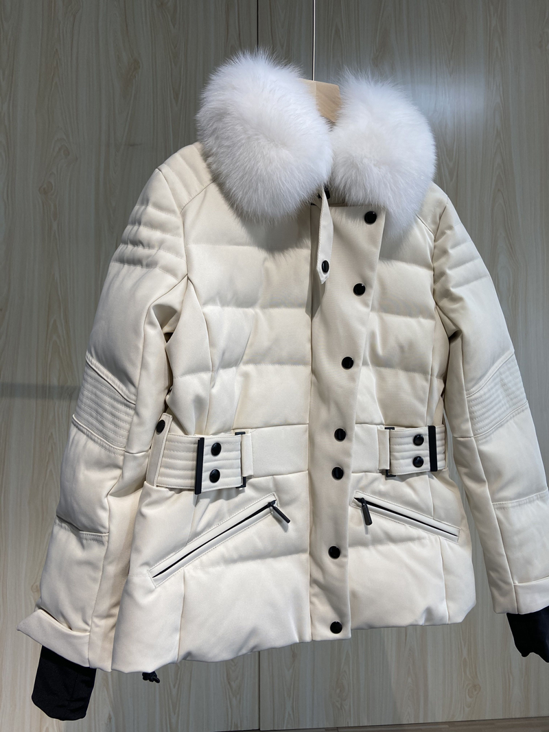 

Heavy Industry 90 White Duck down Good Goods Stylish Fox Fur Collar Motorcycle Waist down Jacket Windproof Waterproof Ski Suit, Beige (yellowish)