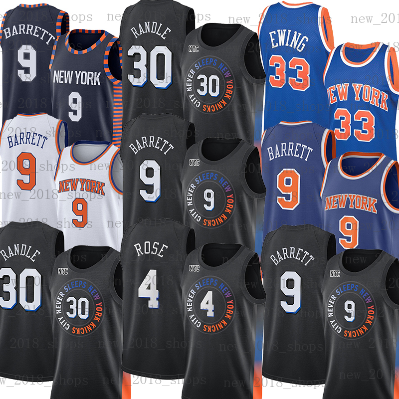 

New YorkKnicksJersey Basketball Patrick 33 Ewing RJ 9 Barrett Julius 30 Randle Derrick 4 Rose Kevin 20 Knox Men, 2021 new jersey