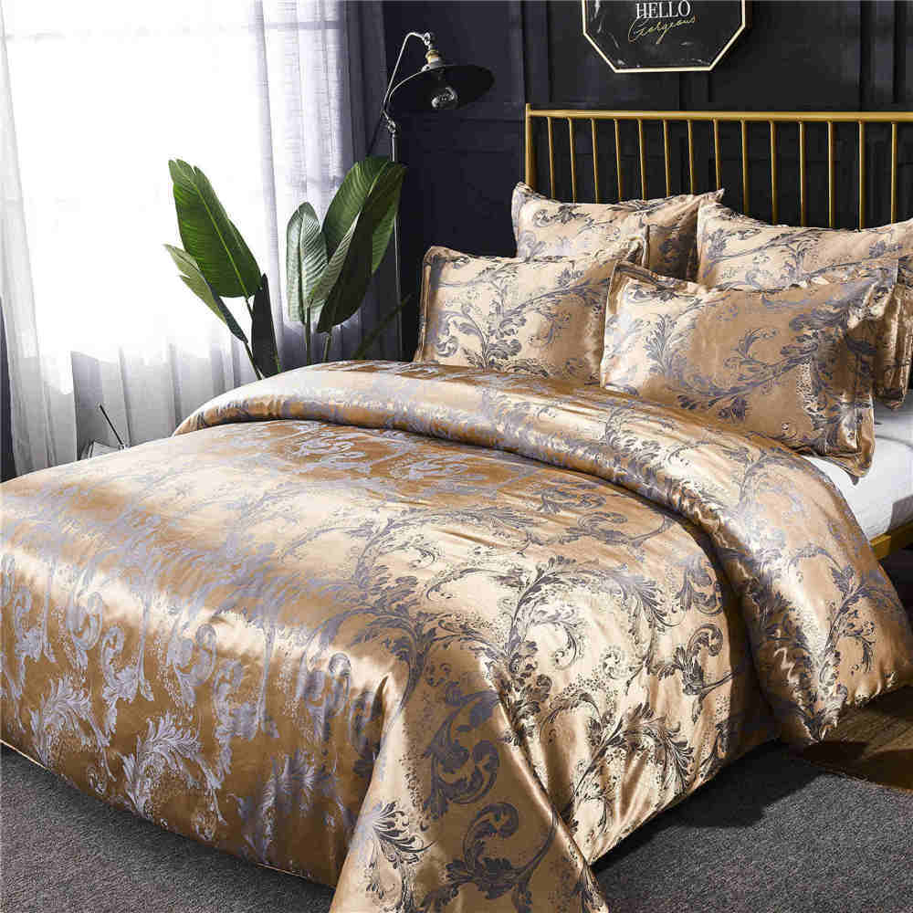 

Luxury European Classical Style Duvet Cover Set Satin Jacquard Embroidery Bedding Quilt Cover Pillowcase King Size Comforter Set C0223, Blue