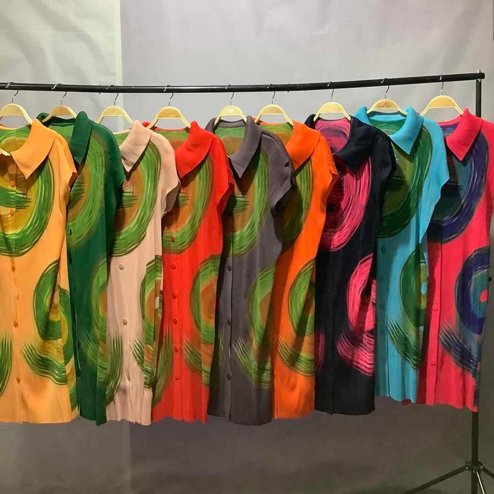 

2021 New Original Print Lace Summer Women Turn-down Collar Button Aesthetic Clothes Elegant Plus Size Vintage Yff0, Orange