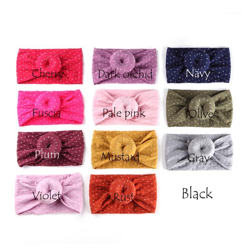 

100 pcs/lot, Wholesale White Polka Dot Round Knot Nylon Headwraps, Donut nylon turban headbands  fit most1, 13 colors mixed