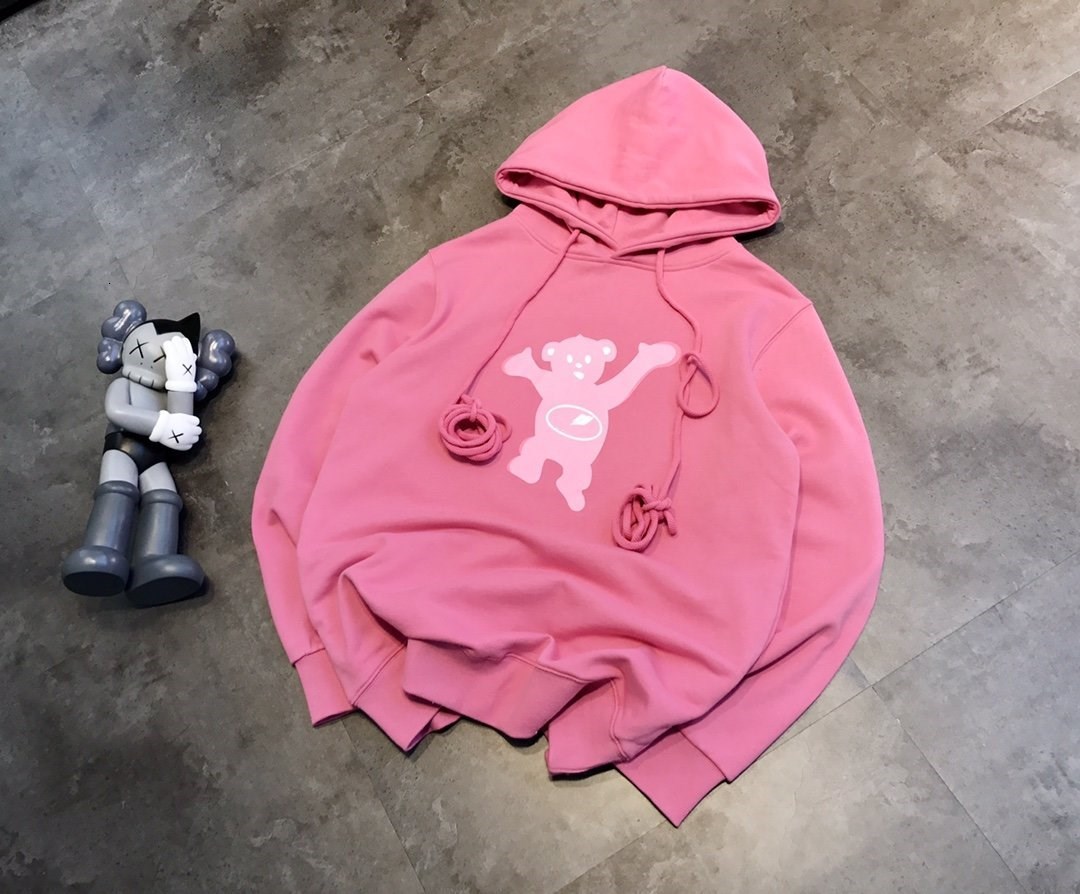 

hoodies t shirt ins net red weldone teddy bear print long hat rope loose medium length women's age reducing hoodie, Black