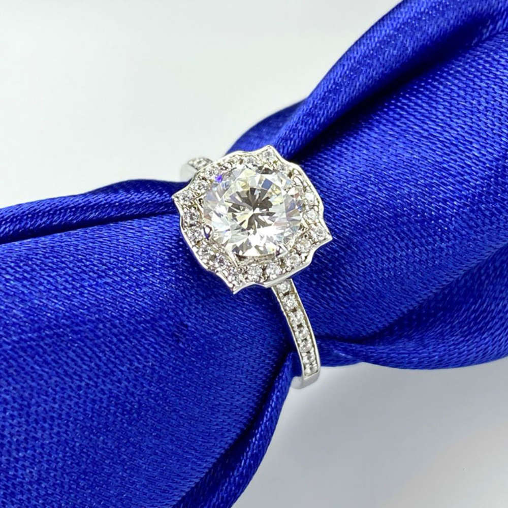 

HBP S925 Sterling Silver gilded ring fashion luxury banquet women's simple lotus diamond 1 carat wedding