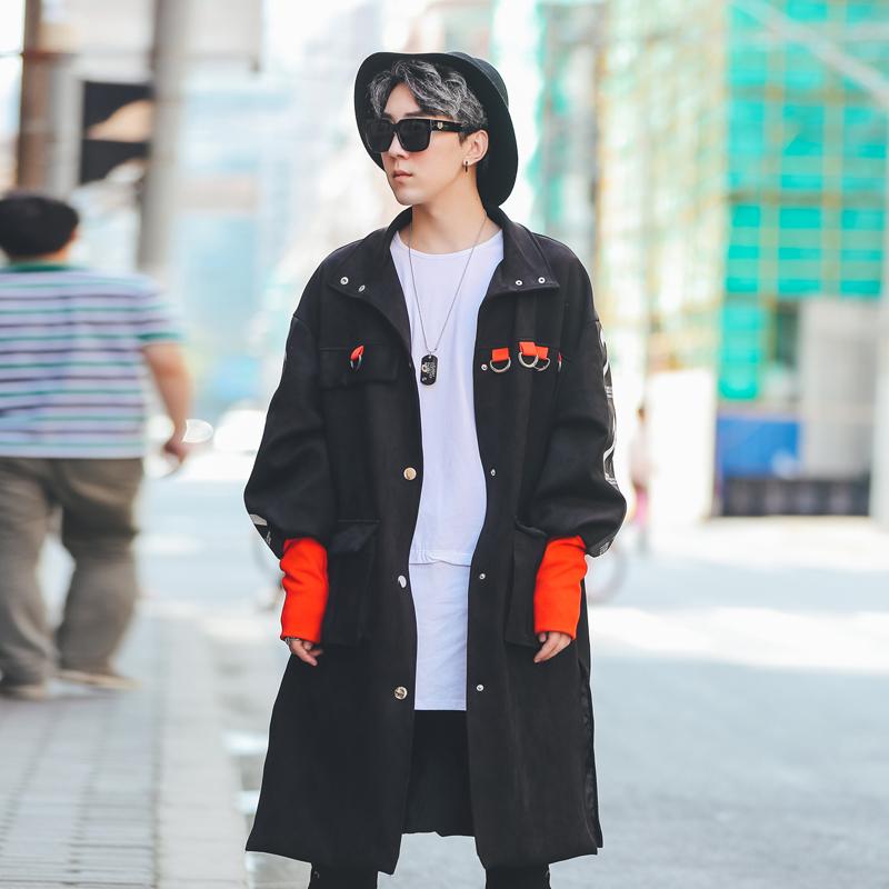 

Men's Trench Coats 2021 Clothing Fashion Mid Long Korean Version Of Loose Spring And Autumn Handsome Coat Singer Costumes, Black
