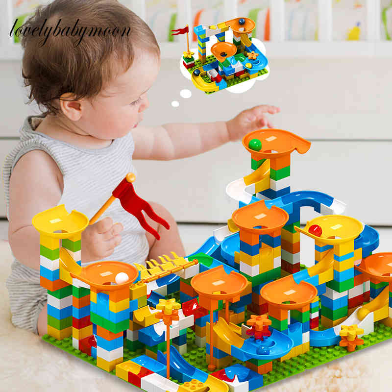 

85-340PCS Marble Race Run Big Block Compatible Duploed Building Blocks Funnel Slide Blocks DIY Big Bricks Toys For Children gift