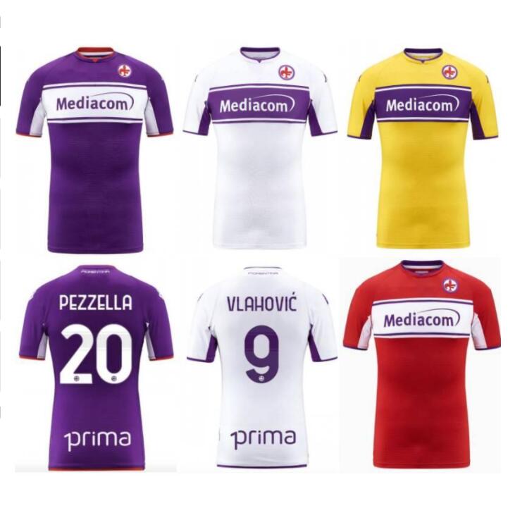 

2021 2022 Fiorentina Soccer Jersey #10 CASTROVILLI CALLEJON BONAVENTURA MALEH Shirt Mens #20 PEZZELLA VENUTI VLAHOVIC Football Uniform kit, 21/22 away+patch