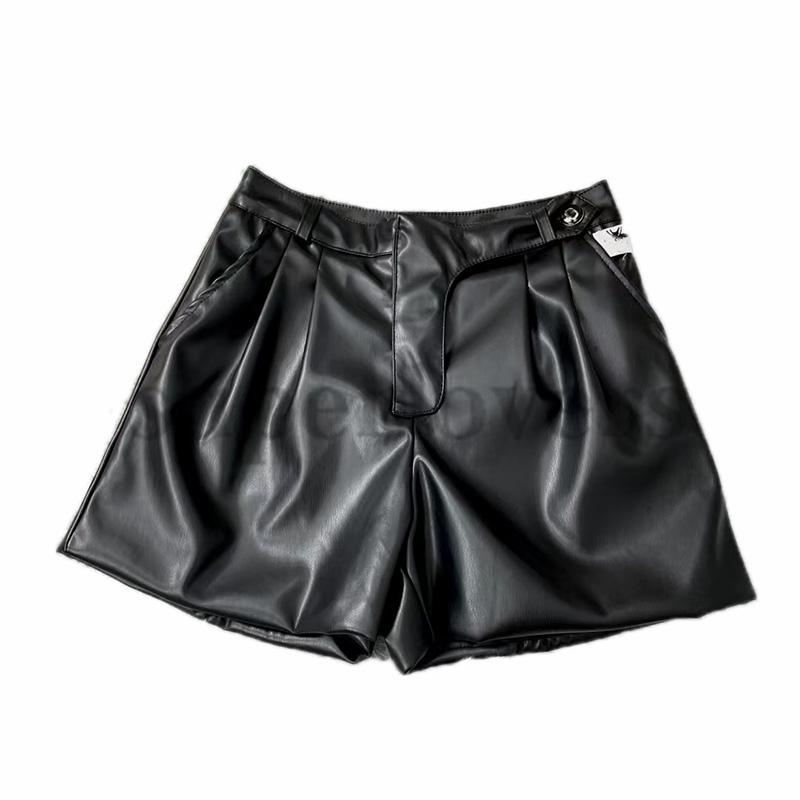 

Luxury Leather Shorts Womens Autumn Winter Black Outdoor Short Vintage Embroidered Pants For Women