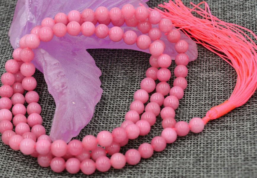 

6mm Stone Buddhist Rhodochrosite 108 Prayer Beads Mala Bracelet Necklace Chains