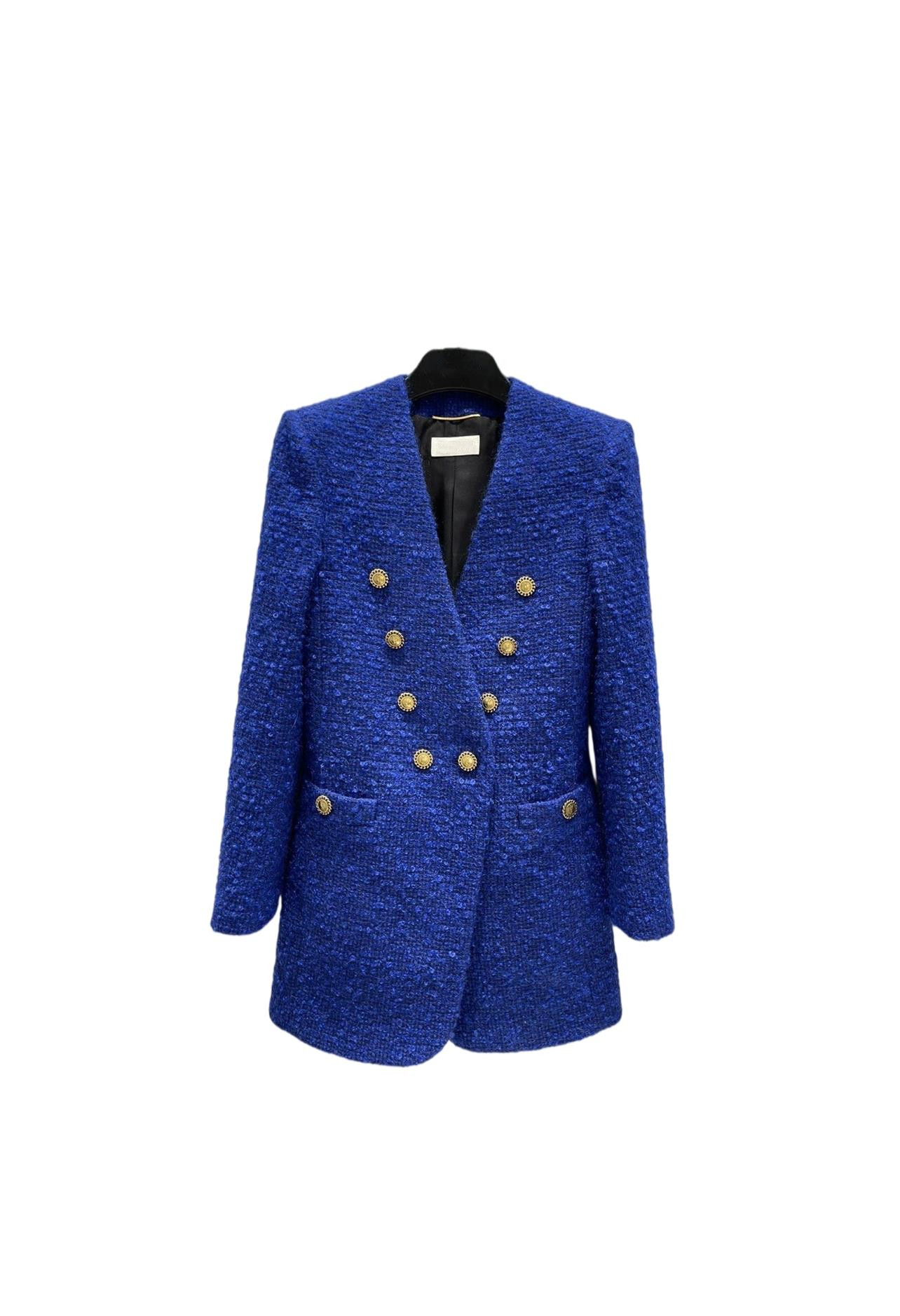 

Milan Runway Jackets 2022 Spring V Neck Long Sleeve Panelled Women' Designer Coats Brand Same Style Outerwear 1204-16, Blue