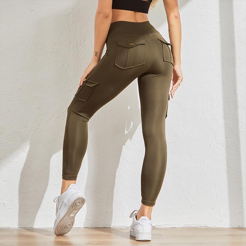 

workout casual patchwork pocket womens leggings high waist push up cargo pants jeggings solid fitness female, Black