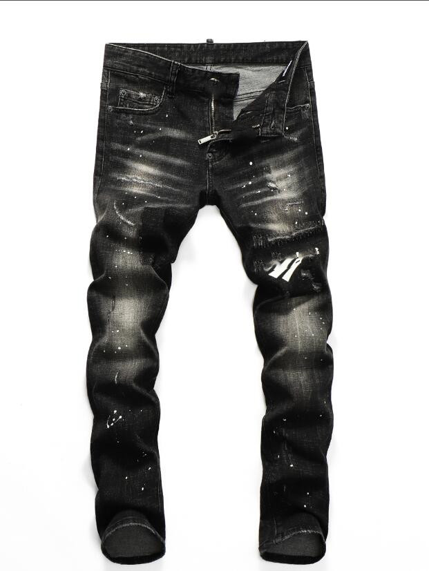 

2021France Fashion Pierre Straight Jeans Men's Biker Jeans Hole Stretch Denim Casual Jean Men Skinny Pants Elasticity Ripped Trousers GQ01, Blue
