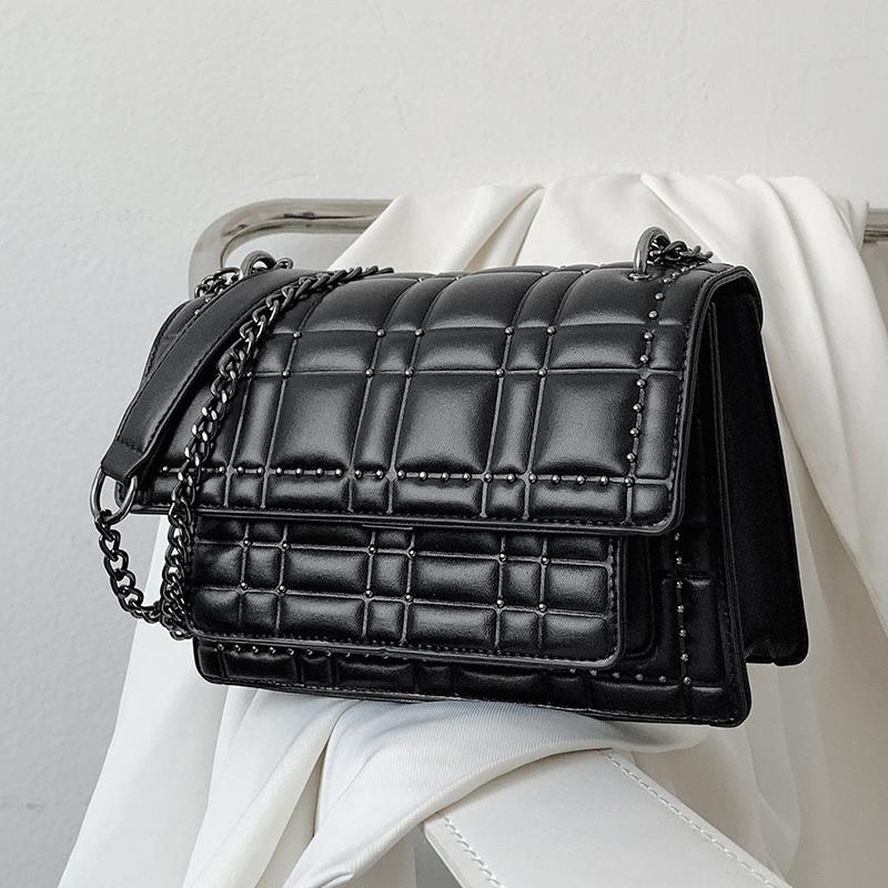 

Luxury Pu Leather Black Crossbody Bags for Women 2021 New Spring Fashion Rivet Design Chain Shoulder Handbags Female Crossbody, Brown bag