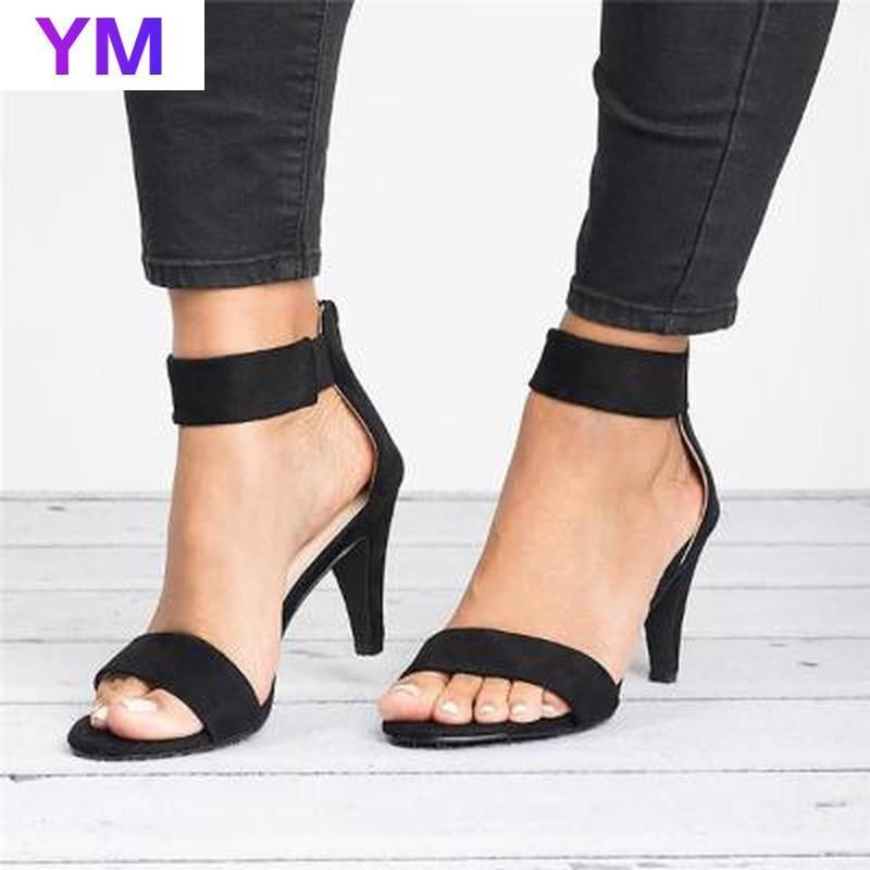 

Sandals 2021 Summer Rome Style Women Thin High Heel Open-toe Zipper Solid Color Fashion Grace Casual Size35-43, Black