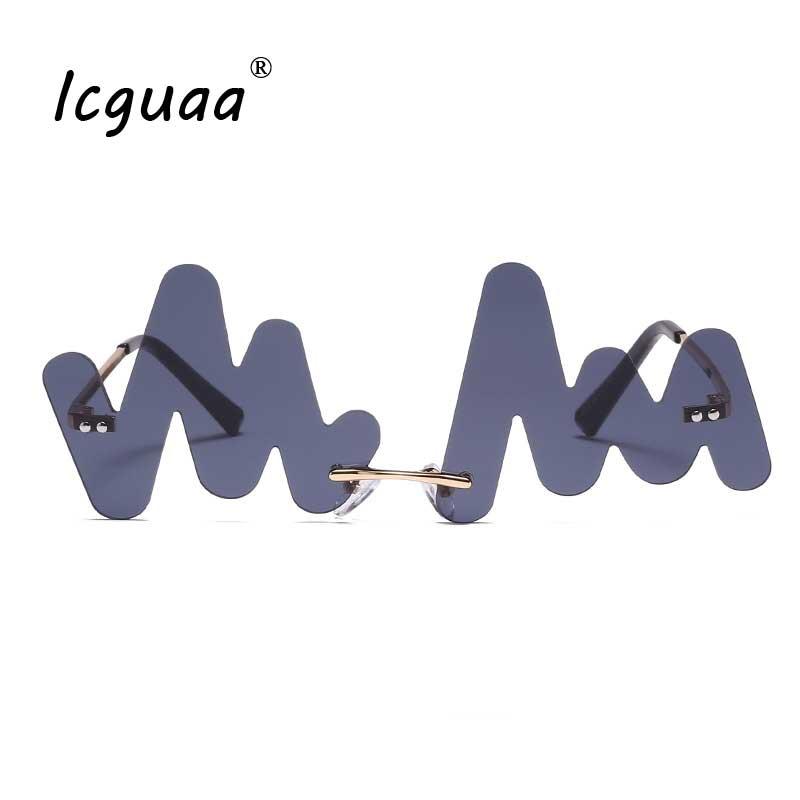 

Sunglasses Unique Wave Line Design Rimless Women Funny Irregular W-Shaped Red Sun Glasses For Men Vintage Gafas De Sol