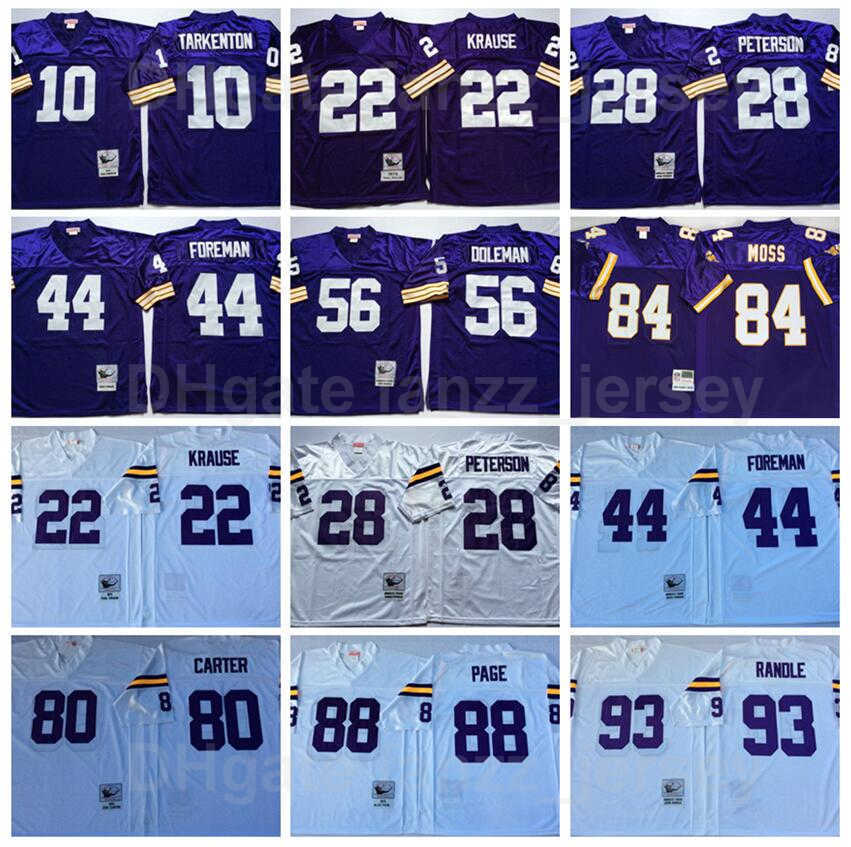 

NCAA Vintage Football Retro 44 Chuck Foreman Jersey Purple White 10 Fran Tarkenton 22 Paul Krause 28 Adrian Peterson All Stitched Pure Cotton, 10 white