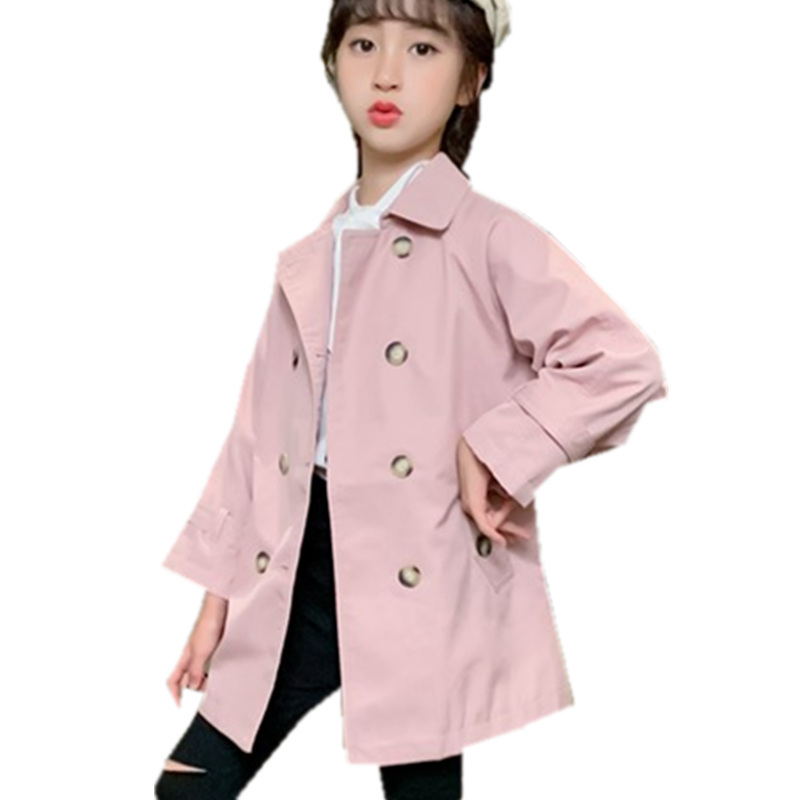 

2021 New 3-11t Children of Baby Girl Coats Pink Wind Girls'jackets Solid Jacket Outerwear Formal Girls Trench Coat N2pb, Blue;gray
