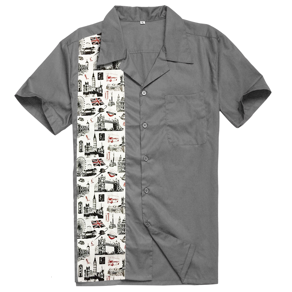 

2021 New 70's Classics Casual Shirts with Novelty London Brie Printing Male Top Short Sleeves Rockabilly Hiphop Vintage Clothing V1ol, St110glondon