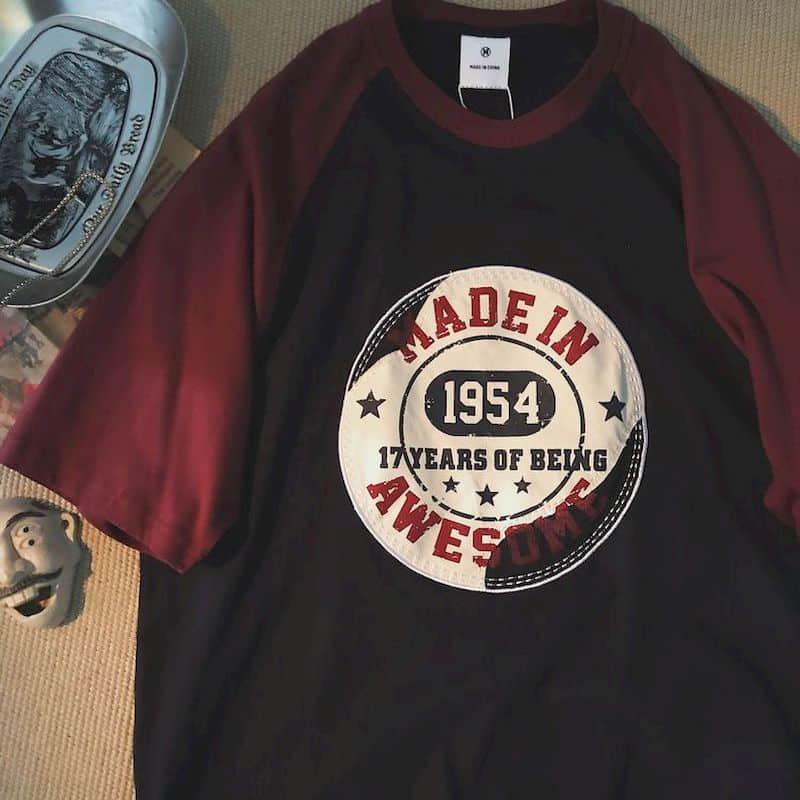 

Women's T-Shirt Pure Cotton Short-sleeved 2021 American Retro Raglan Contrast For Men Women Hong Kong Style Harajuku Upper Clothes, Black