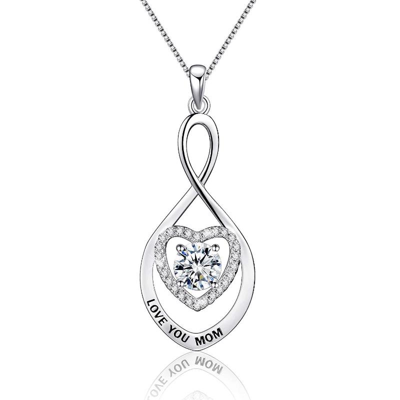 

Pendant Necklaces Heart Necklace Rhinestone Love You Moon For Women Mother's Day Gift Charm Chic Jewelry Box Chain Link