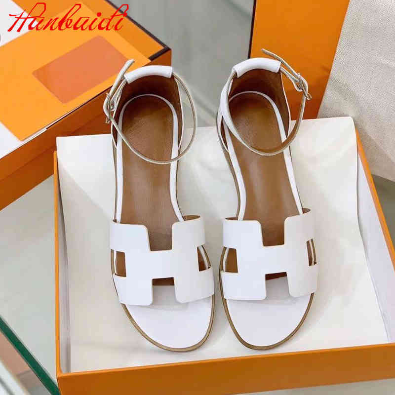 

70% Off Wholesale Flip-Flops Real Leather Women's Sandals Flats Female Casual Shoes Summer Slides Ankle Strap Luxury New Chic Woman, As show