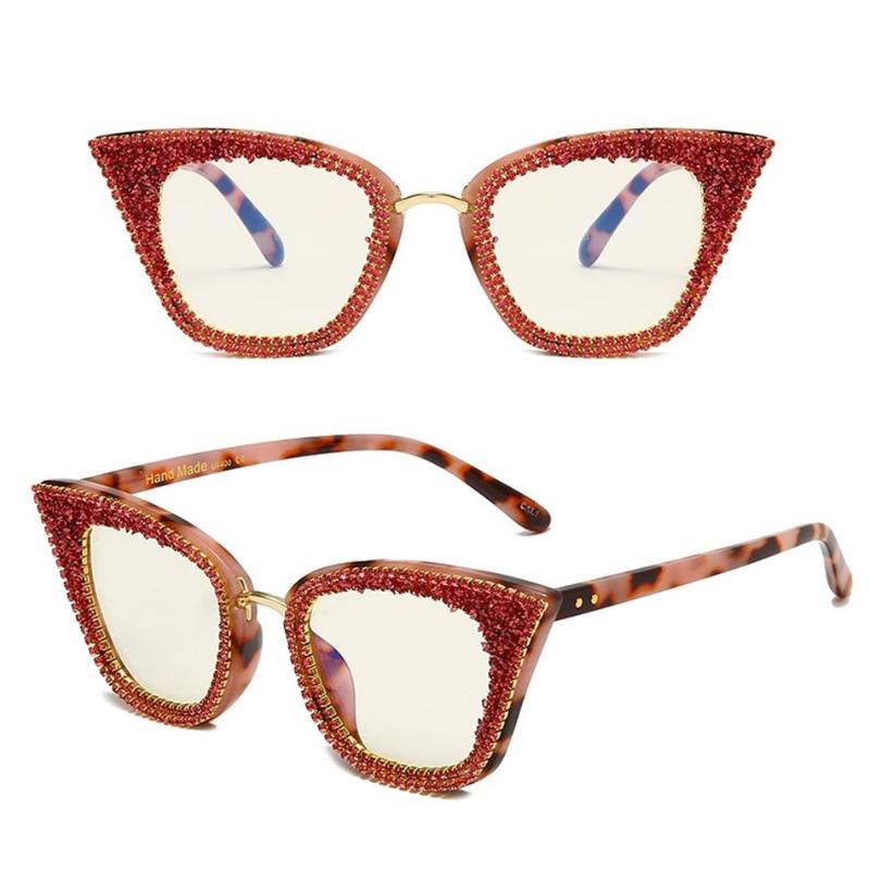 

Sunglasses Vintage Women Colorful Bling Diamond Spectacle Crystal Glasses Frame Computer CatEye Anti-UV Anti Blue Light Blocking Eyeglasses