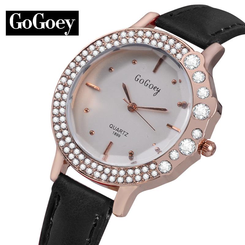 

Wristwatches Simple Quartz Clock Gogoey Women Watch Diamond Casual Leather Strap Wrist Watches Relogio Feminino, Brown